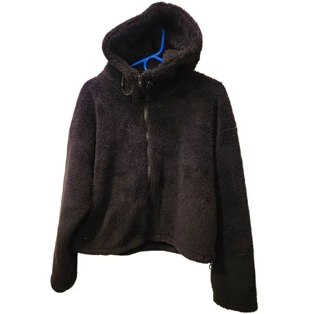 Victoria's Secret Pink Hoodie Teddy Bear Fleece Black Pocket Large